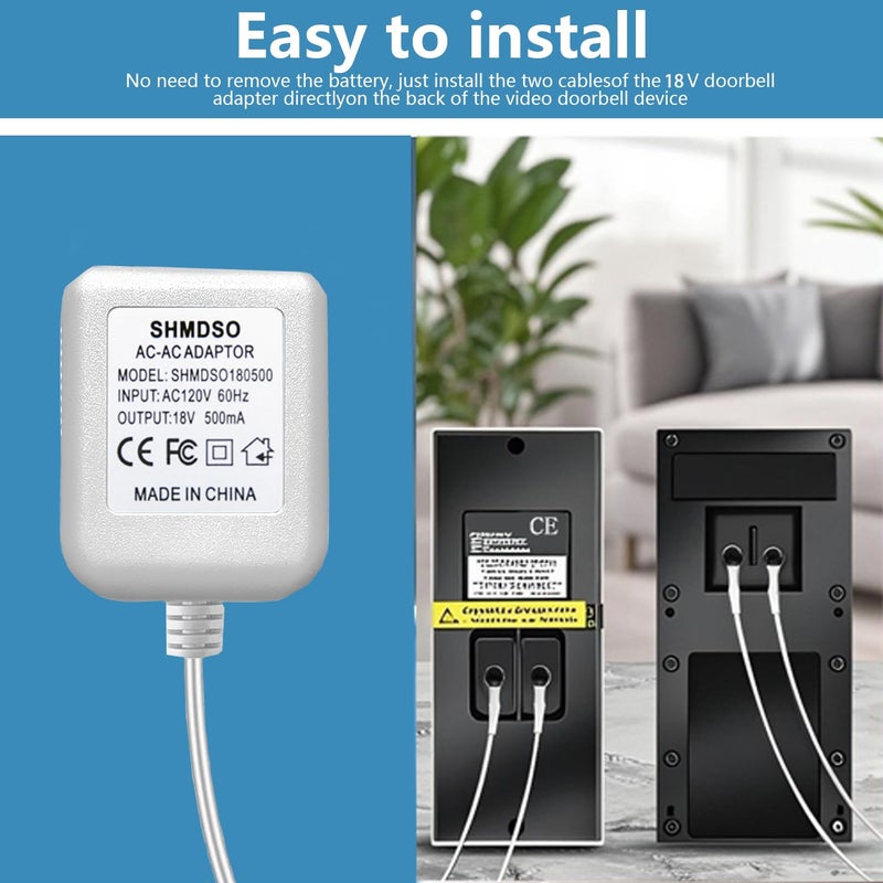 SHMDSO 18V Doorbell Power Supply Compatible with Nest Wyze Eufy Ring Doorbell Transformers 33 Feet Output Cable,18V500MA Adapter (33 Feet White) - Image 4
